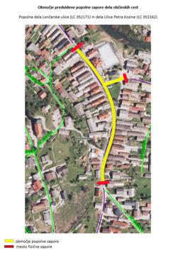Območje predvidene popolne zapore cest v Dolenji vasi